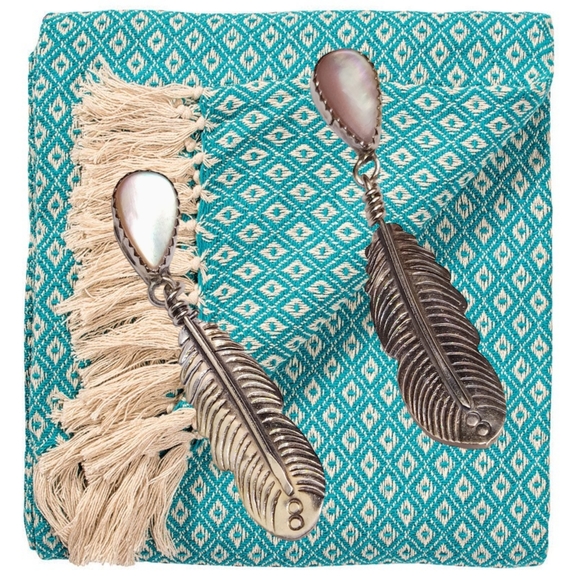 Sterling Silver Feather Earrings with Pink Stones - Picture 2 of 4